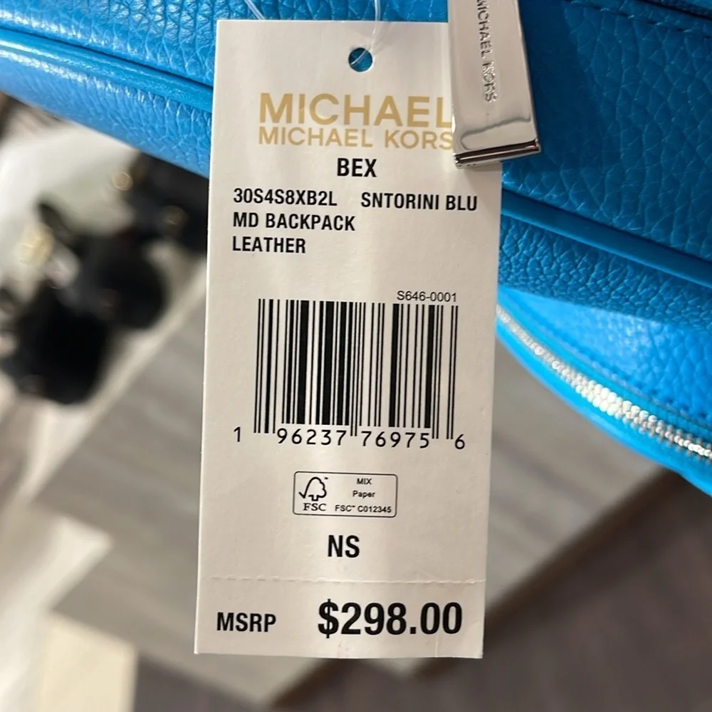 Michael Kors Bex Medium Pebbled Leather Backpack COLOR SANTORINI BLUE NWT